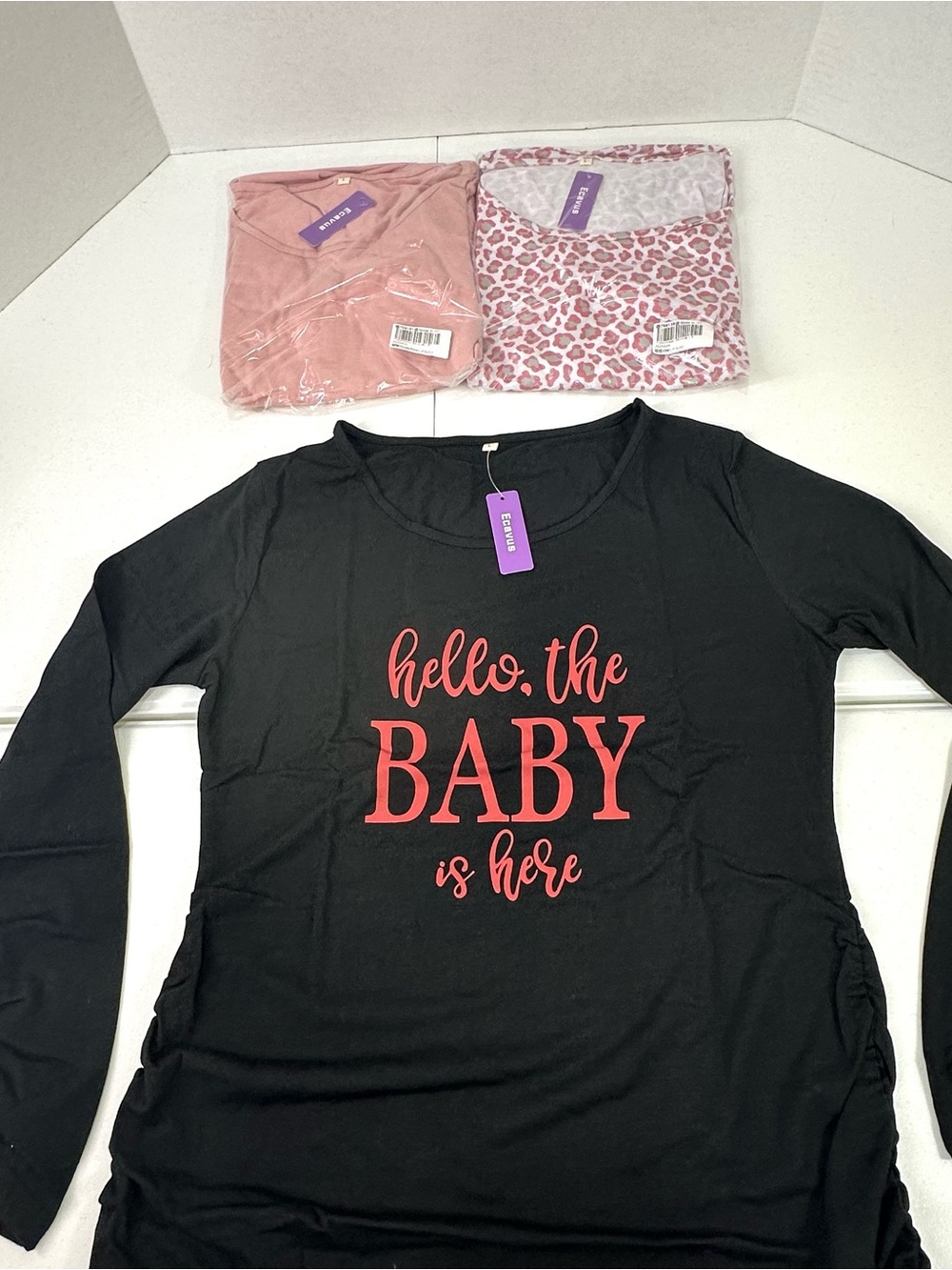Ecavus 3PK women’s maternity ruched side basic long sleeve t-shirts large